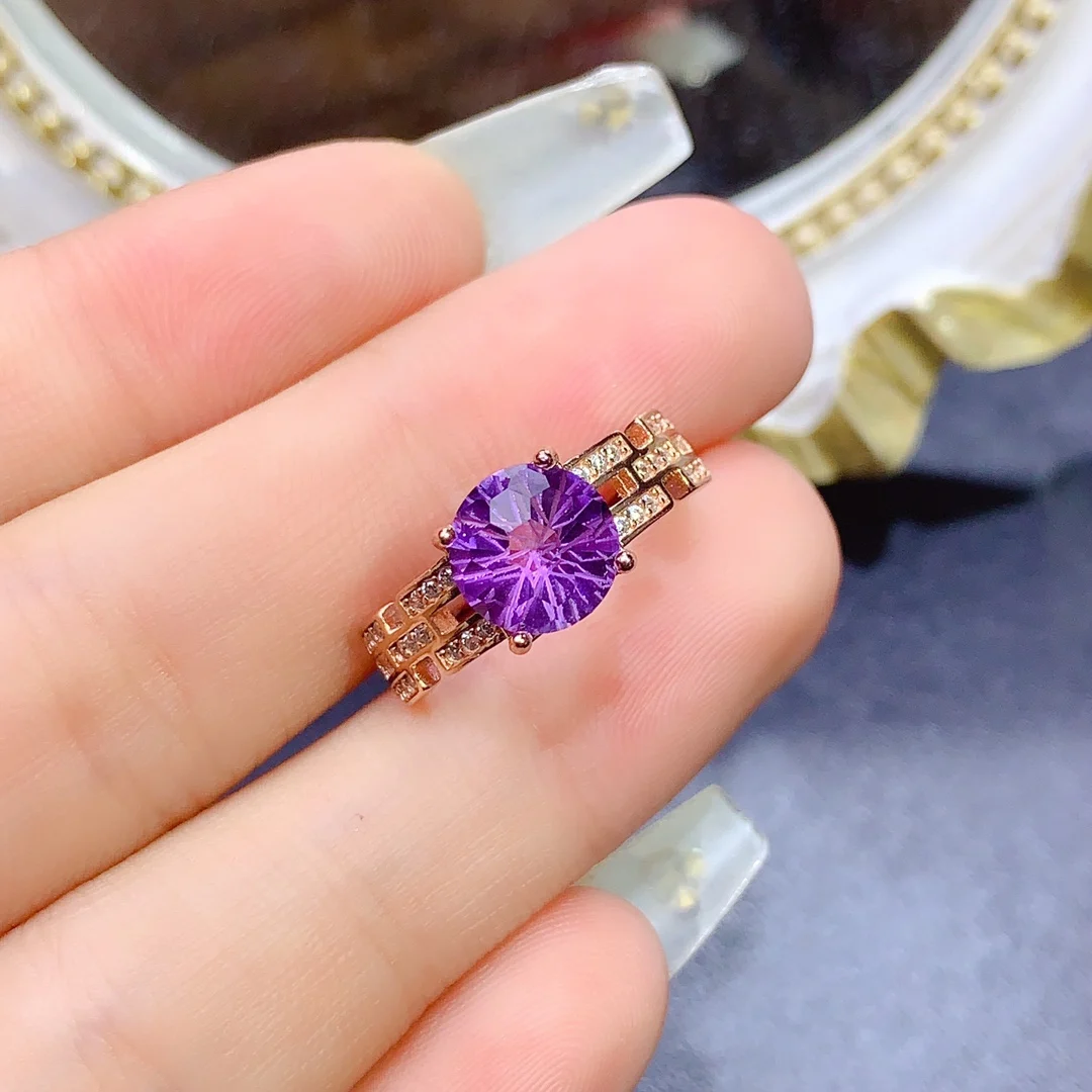 

FS 8mm Natural Amethyst Ring S925 Sterling Silver for Women Fine Fashion Charm Weddings Jewelry MeiBaPJ With Certificate