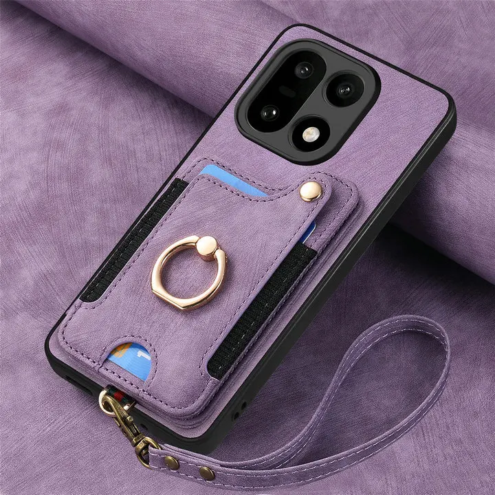 RFID-Blocking Leather Wallet Case with Magnetic Back and Ring Stand