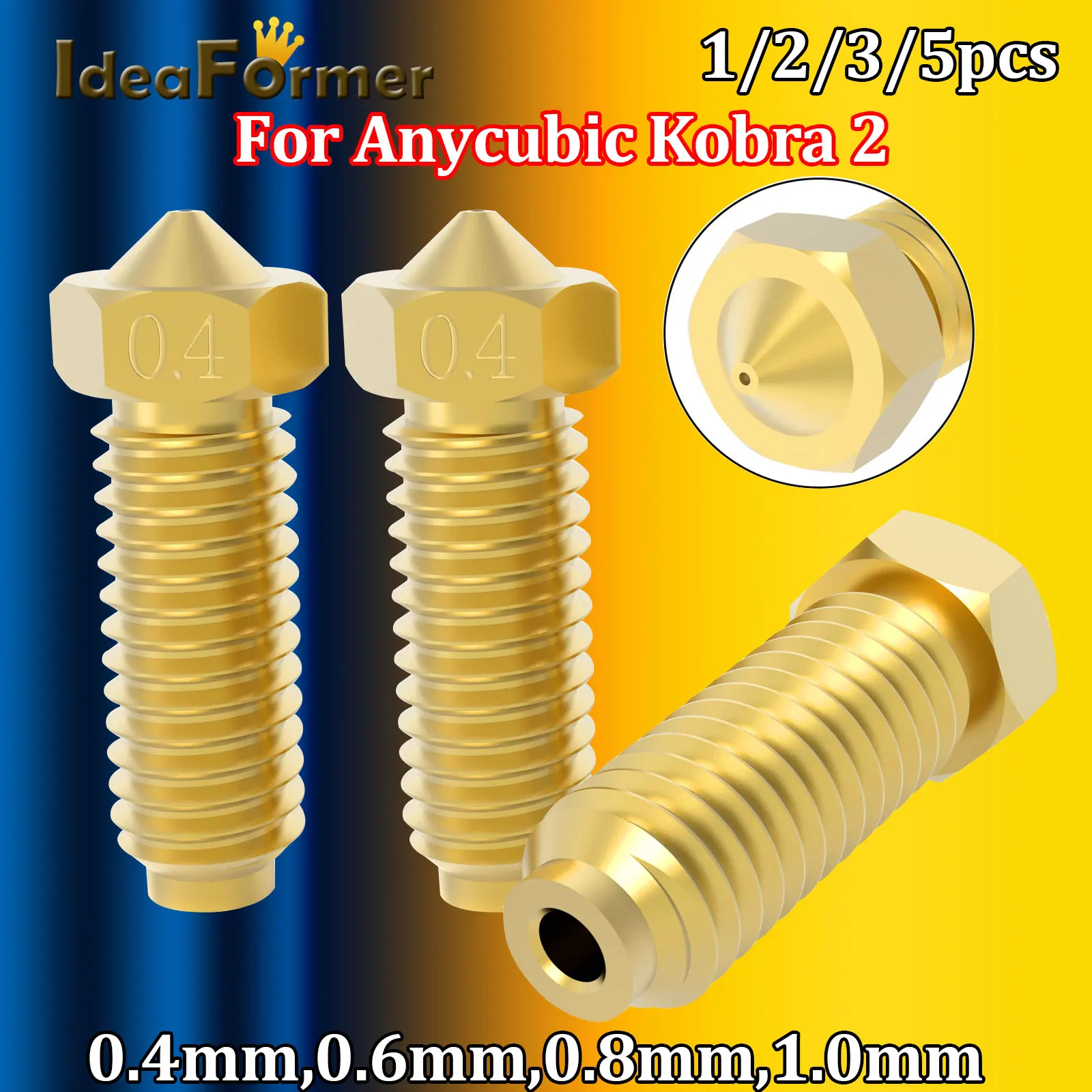 

For Anycubic Kobra 2/Kobra2 Pro/Kobra2 Max/Plus Volcano 0.4/0.6/0.8/1.0mm Brass Nozzles 1.75mm Filament 3D Printer Accessories
