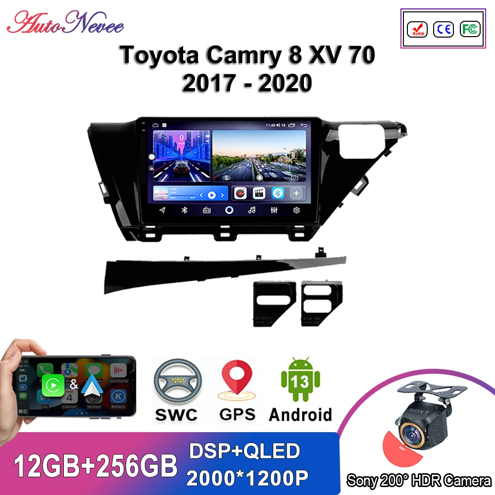 

Автомагнитола 2DIN, мультимедийный проигрыватель на Android 13 для Toyota Camry 8, XV, 70, 2017 - 2020 с Dvd, GPS-навигацией