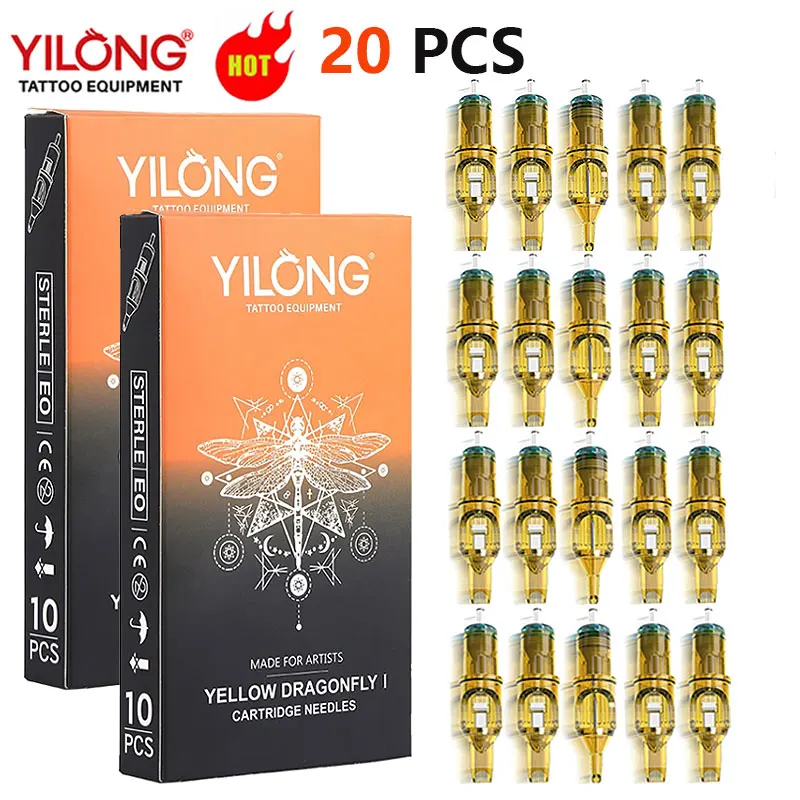 Tattoo cartridge needle Yellow dragonfly 1 3 5 7 9 11 13 14 15 RL RM RS M1 For tattoo machine pen Needle accessories 20pcs