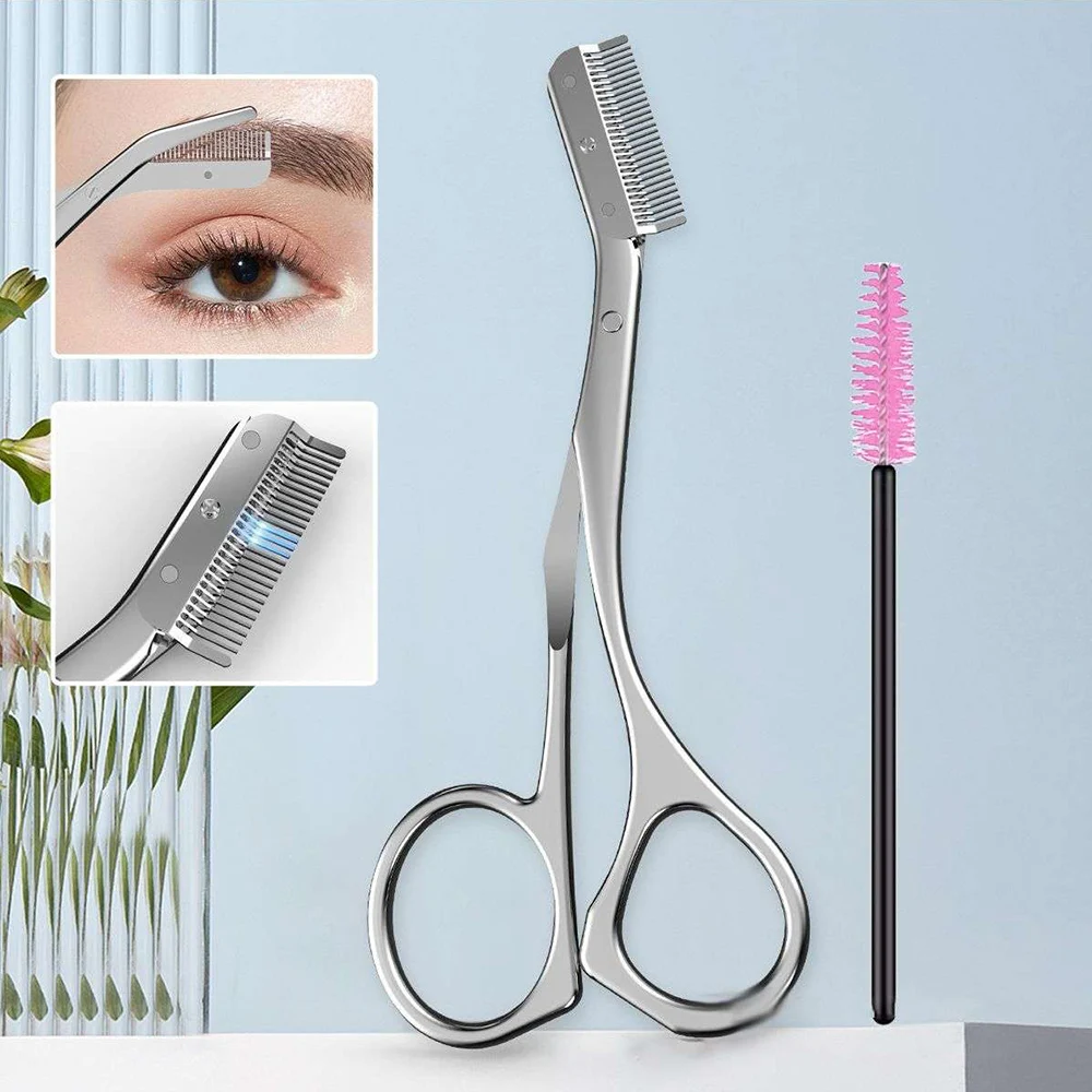 1pc Professional Eyebrow Trimmer Scissors Shaver With Comb Brush Stainless Steel Washable Brow Razor Women Beauty Makeup Tool eyebrow trimmer set eyebrow razor set eyebrow scissors eyebrow razor eyebrow trimmer