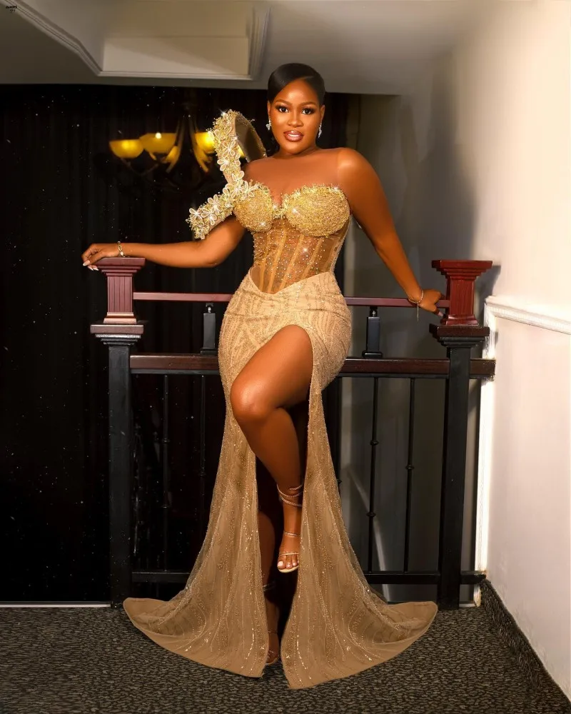 

Modest Aso Ebi Split Evening Dresses Long Sleeves African Women Mermaid Prom Dress 2023 Wedding Party Gowns