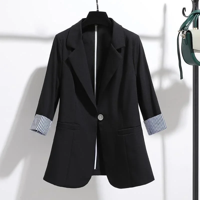 Women Solid Blazers Coat Fashion Slim Suits  Female Casual Three-Quarter Sleeve Chic Tops Thin Office Lady Blazer Spring Summer