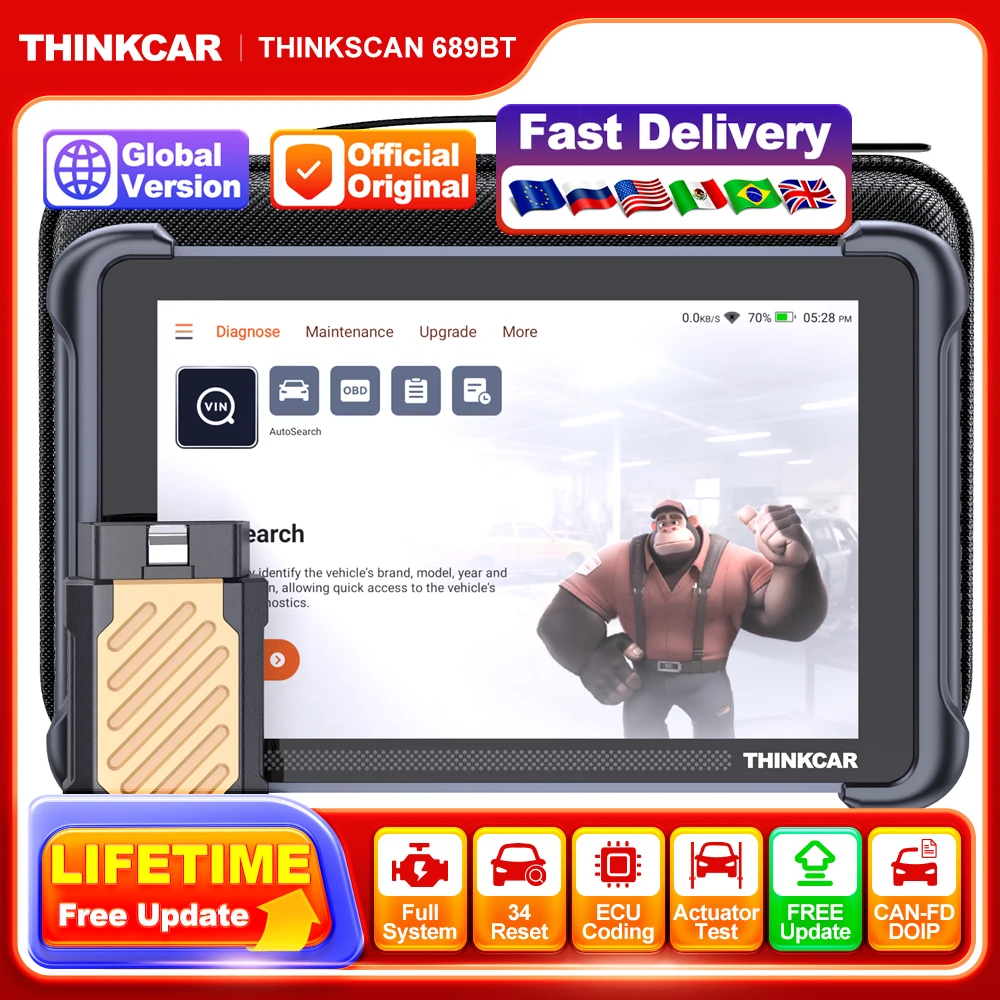 THINKCAR THINKSCAN 689BT Scanner automatique gratuit à vie Profession 34 réinitialiser la codage ECU bidirectionnel DOIP OBD2 outils de diagnostic de voiture
