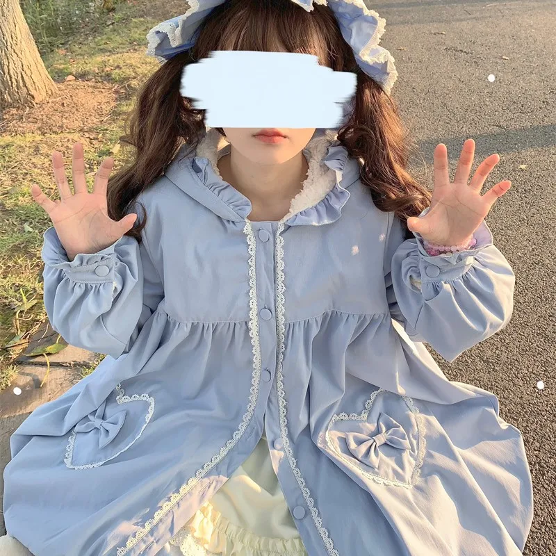 Coat Fleece-Lined Thickened Cotton Clothing Ears Cute Mid-Length Cotton-Padded