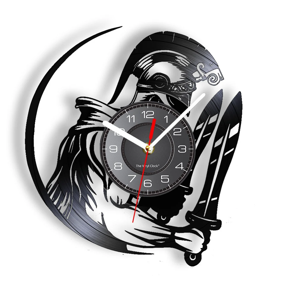 Spartan Warrior with Swords Vinyl Record Wall Clock For Bedroom Ancient