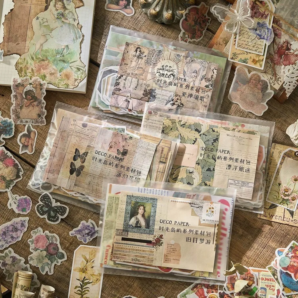 100 Pcs Vintage Scrapbook Paper Washi Paper Scrapbook Kit Sticker Collage Junk Journal Aesthetics Stationery Planner Decor stickers scrapbooking supplies
