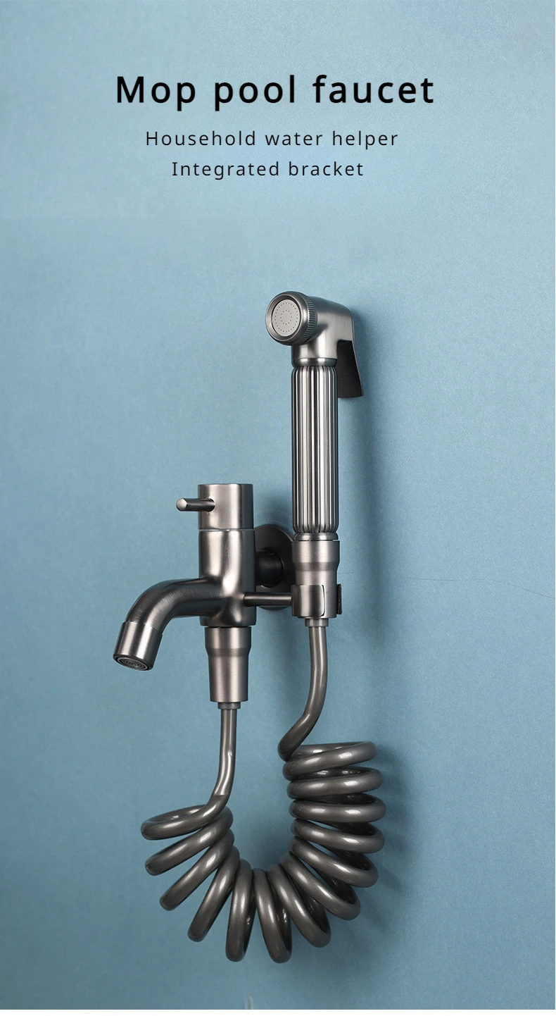 Description Picture 2 of itemMop pool faucet, Multi functional balcony wall mounted faucet, gray pressurized flushing spray gun