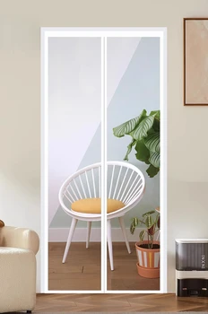 Household white magnetic door curtain, summer mosquito bite prevention screen door, self-adhesive non porous encrypted silent