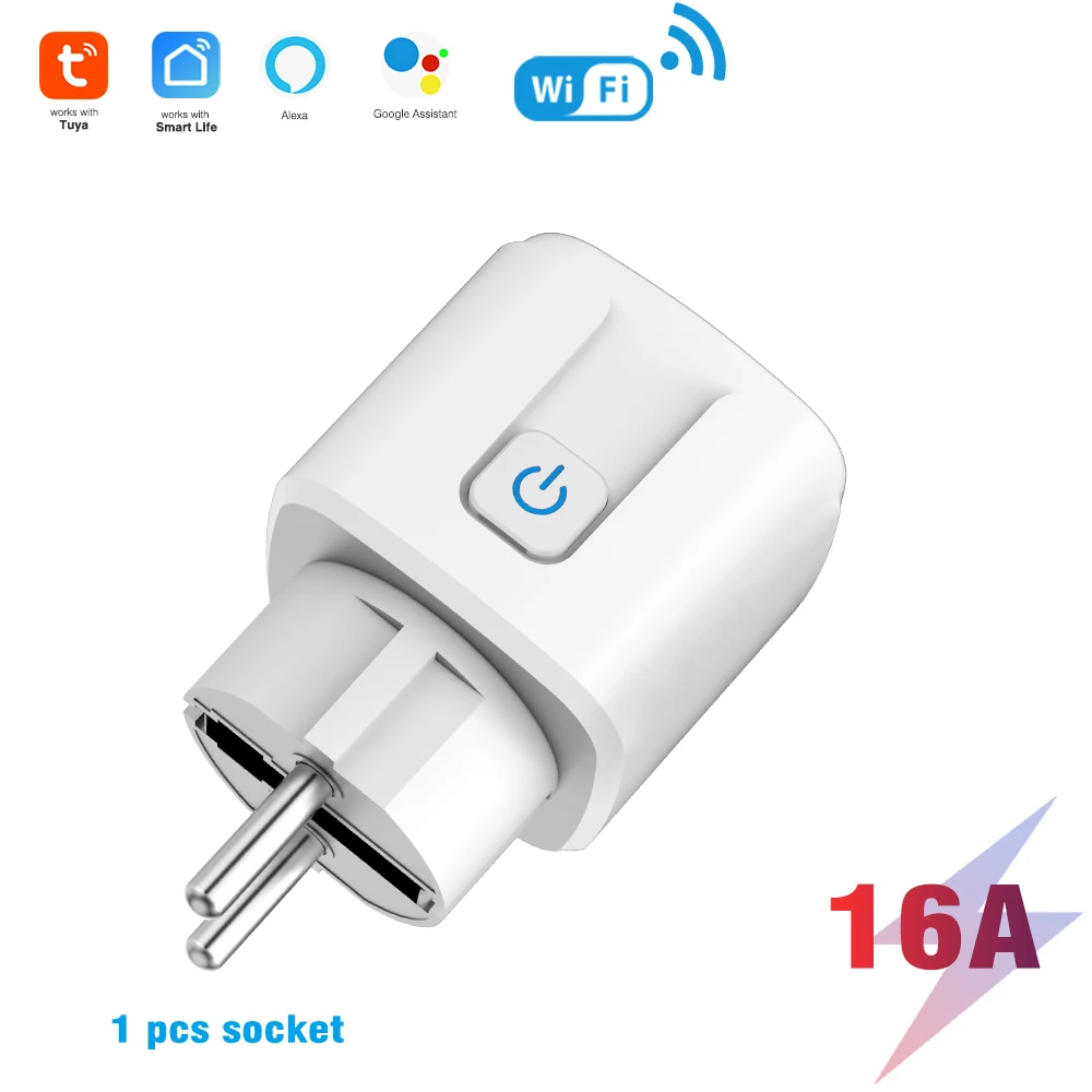 Prise intelligente Tuya EU WIFI 16A avec moniteur de puissance, contrôle vocal, compatible avec Alexa, Google Home, Alice