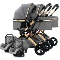 Poussette jumelle 3 en 1 avec siège auto pour bébé, portable et pliable, vue haute, pour nouveau-né 1