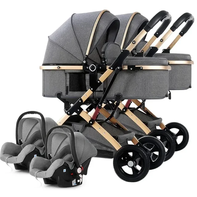 Poussette jumelle 3 en 1 avec siège auto pour bébé, portable et pliable, vue haute, pour nouveau-né 1