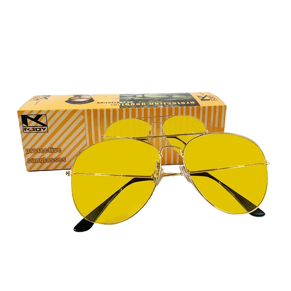 KJOY Retro Metal Frame Sunglasses, Yellow Film Night Vision HD-Durable & Lightweight for Men & Women