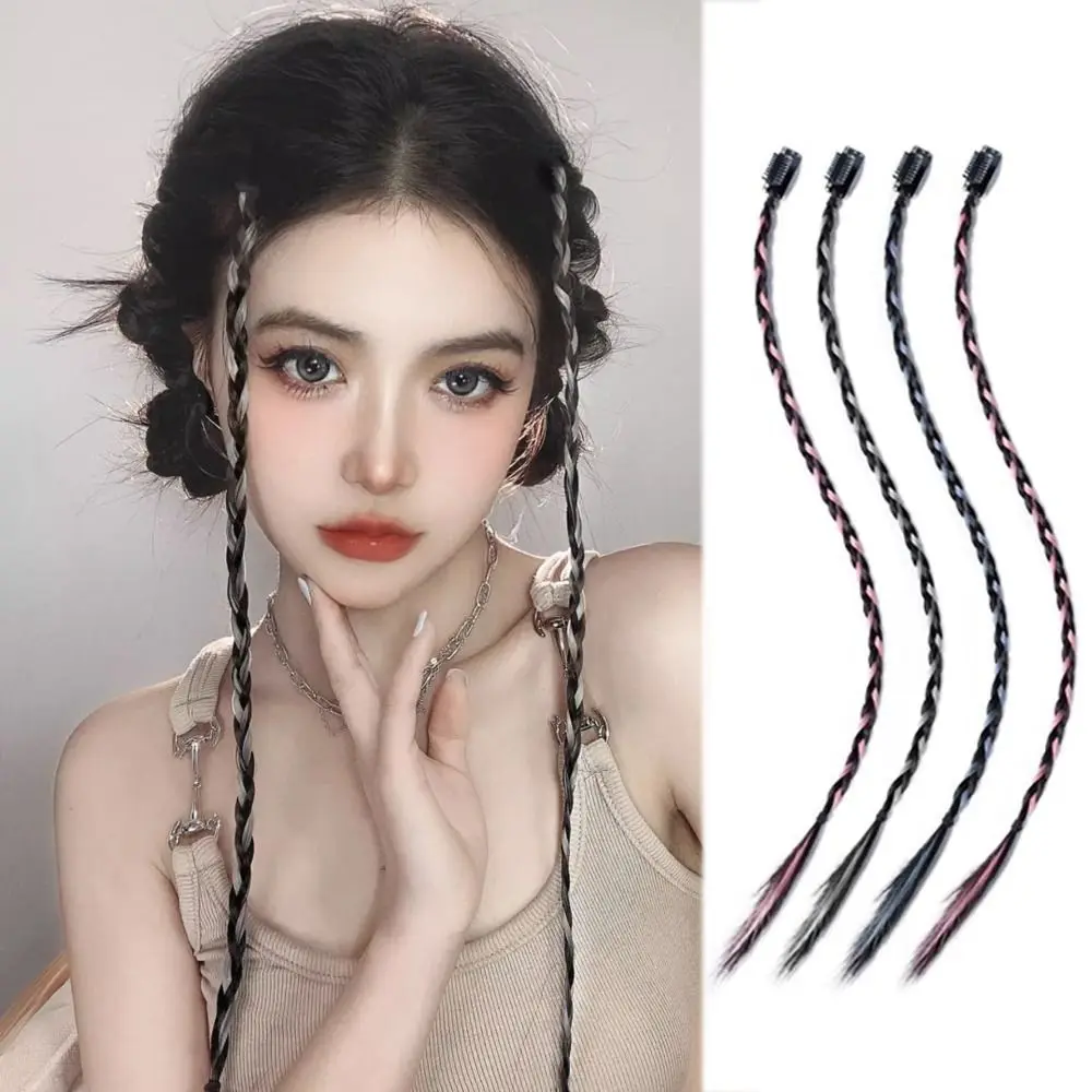 

Clip Twist Braided Hair Rope Cool Fashion Y2K Hanging Ear-Dye Wig Fake Hair Extension Boxing Braid Hair Pieces Girls