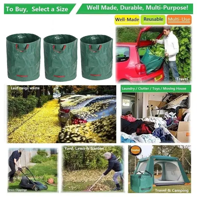 Levélzsákok Nagy Kerti Hulladékzsák Kapacitású Levéltartályok Multifunkcionális Újrafelhasználható Vízálló Pp Táskák Szemét Konténereket Tartalmazhatnak - Image 4