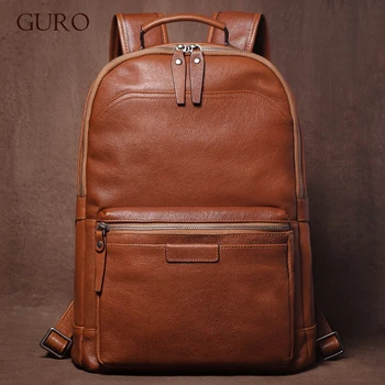 GURO Luxury Brand Real Leather Backpack Men And Women High Capacity Weekend Travel Bag Cowhide Schoolbag Business 16″ Laptop Bag 1