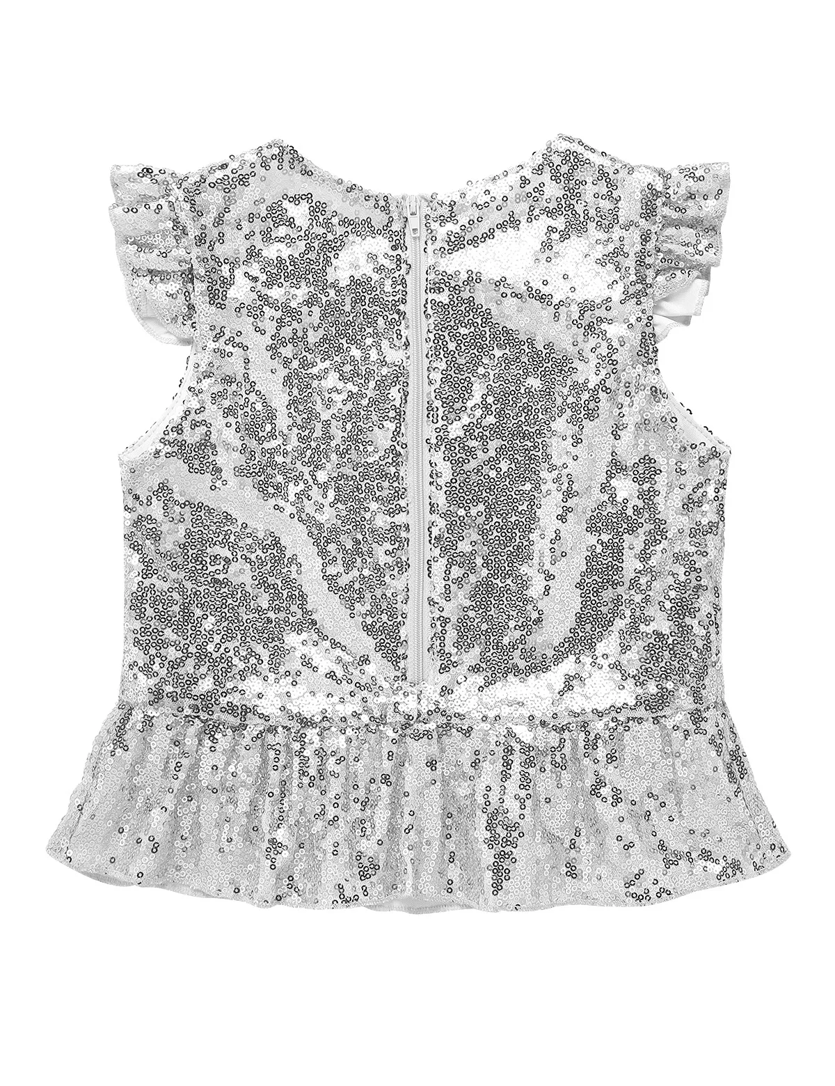 Kinder Mädchen T-Shirts mit glitzernden Pailletten, Meerjungfrau, kurze Flatterärmel, Schößchen-Shirt, Oberteil für Halloween, Karneval, Geburtstag, Mottoparty – Detail 14
