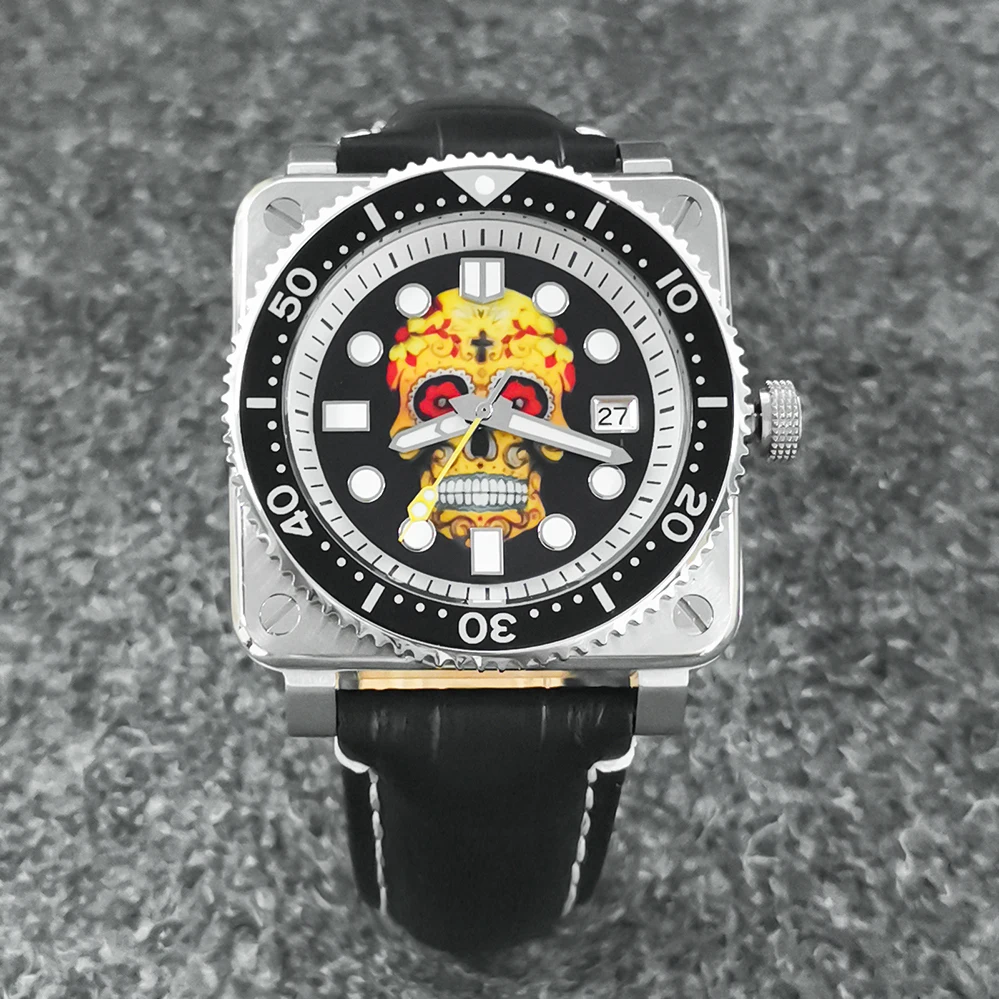 

New 42mm GEERVO No Logo Sapphire Crystal Stainless Steel Square Case Japanese nh35 Movement Luminous Dial 10Bar Men's Watch G176