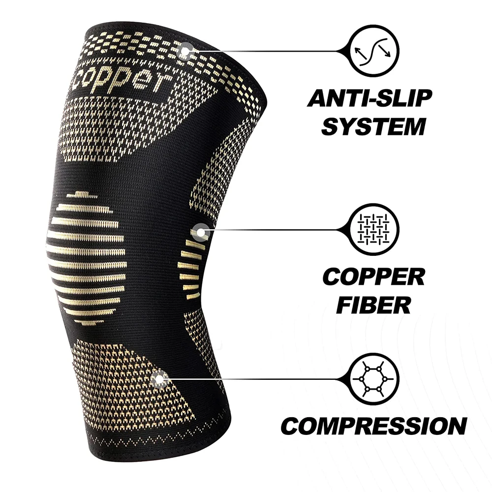 1Pair Copper Knee Brace, Knee Compression Sleeves Support for Men & Women-Pads for Running, Meniscus Tear, ACL, Arthritis