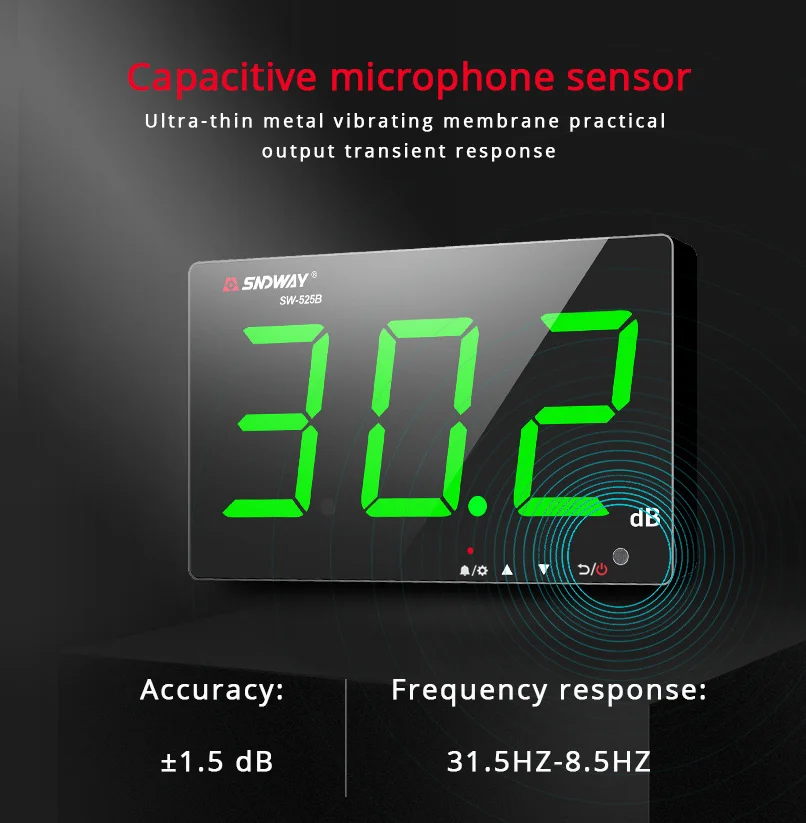 Tanie SW-525G poziom dźwięku miernik 30 ~ 130dB zielony cyfrowy wyświetlacz o wysokiej sklep