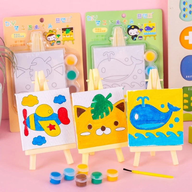 Cartoon DIY Oil Painting Shelf Drawing on Canvas Hand Paint Kids Educational Toys Children Boys Girls Birthday Gift Home Decor