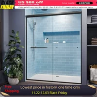 58.5 in.- 60 in. W X 72 in. H Shower Doors, 1/4 in. Clear Glass, Black Hardware, Double Sliding Glass Shower Doors 2