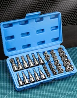 Jeu de douilles Torx professionnelles 34 pièces et douilles étoile e-torx 1/4 "3/8" 1/2 "entraînement mâle femelle E-torx Bits outil portatif avec étui 4
