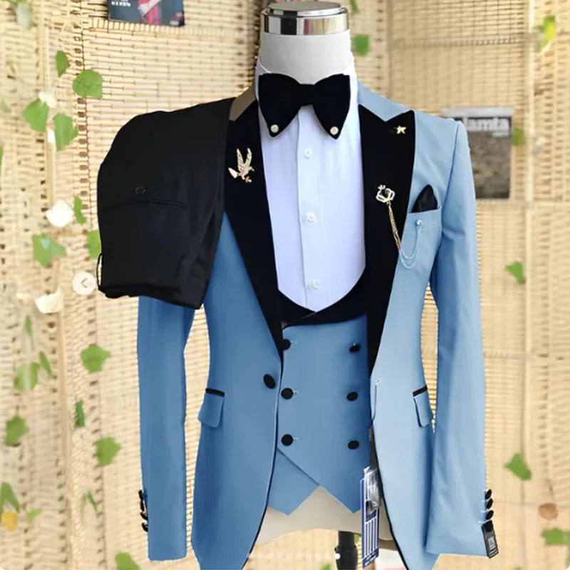 tuxedo suit Wedding Men's 3-piece Suit Set (Jacket+ Pants+Vest) Groom Men's clothing  Casual Formal Blazer elegant suits for men