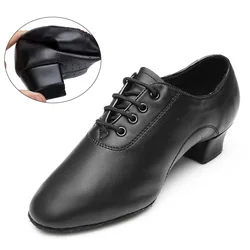 Kids dance shoes men leather modern jazz dance boys shoes black low square heels 3.5cm Teacher Training latin dance shoes