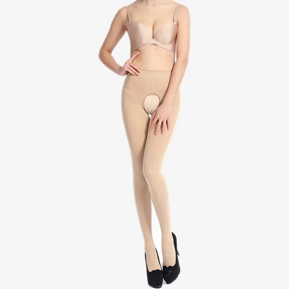 Sumodx Women Sexy Velvet Crotchless Tights Open Crotch Oil Shiny Pantyhose Stockings 120D Elastic Slim Skinny