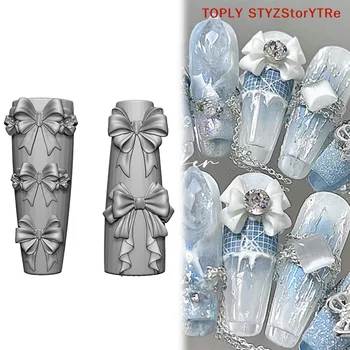 1Pc 3D Ribbon Bowknot Silicone Nail Mold Manicure Carving Template Soft Stamping Plates DIY Manicure Art Mould Tools Decorations 1