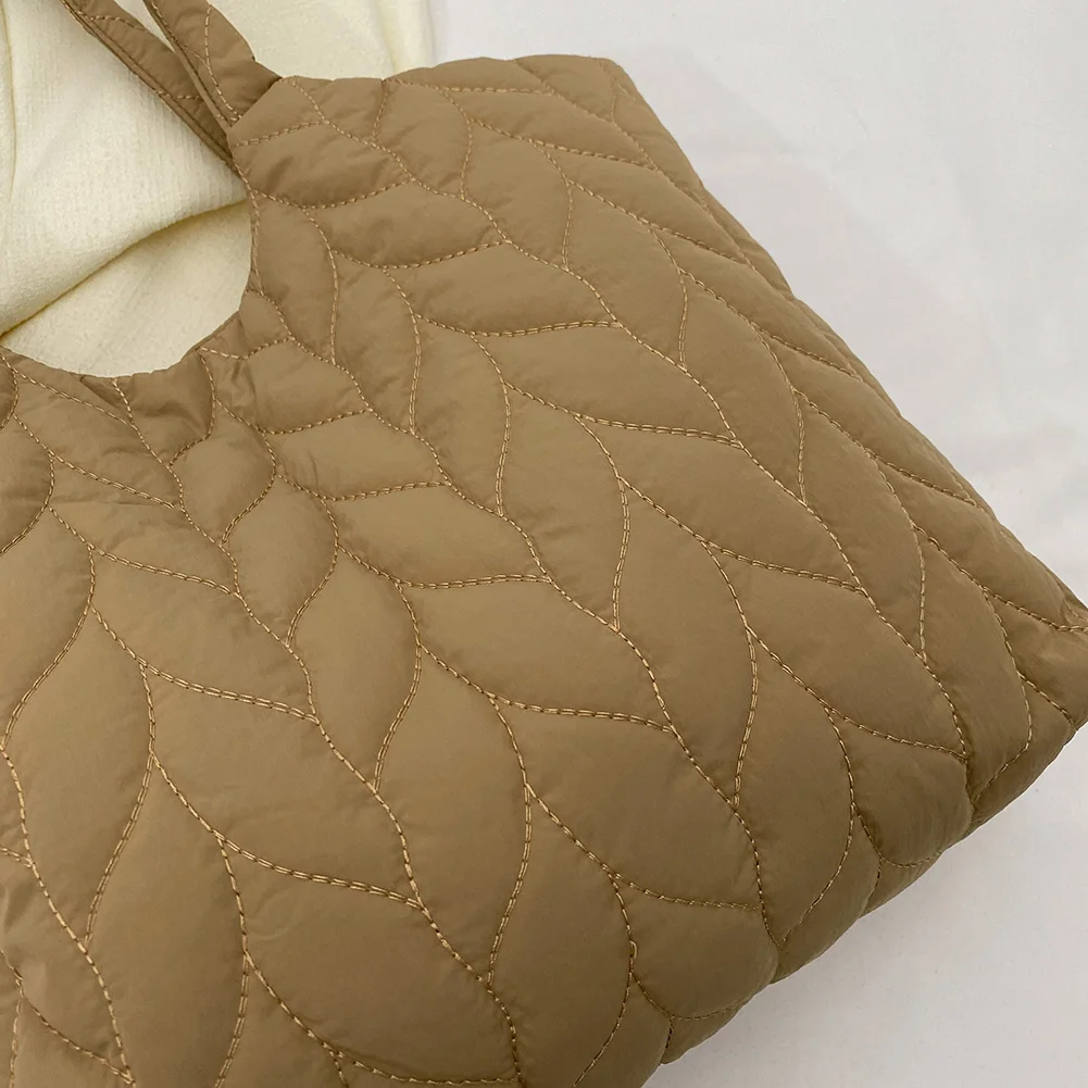 Quilted Female Tote Embroidery Thread Underarm Bag Large Capacity Fashion Nylon Elegant Soft Cotton-Padded for Weekend Vacation