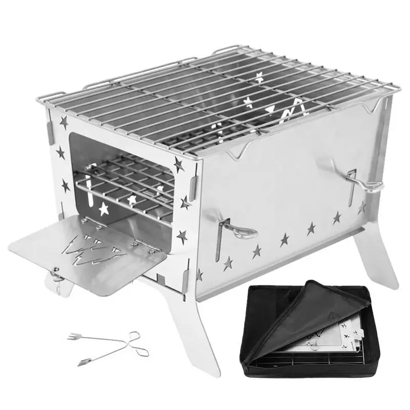 

Portable Outdoor Fire Pit Outdoor BBQ 304 Stainless Steel Campfire Grill 3 In 1 Folding Fire Pit With Carrying Bag For