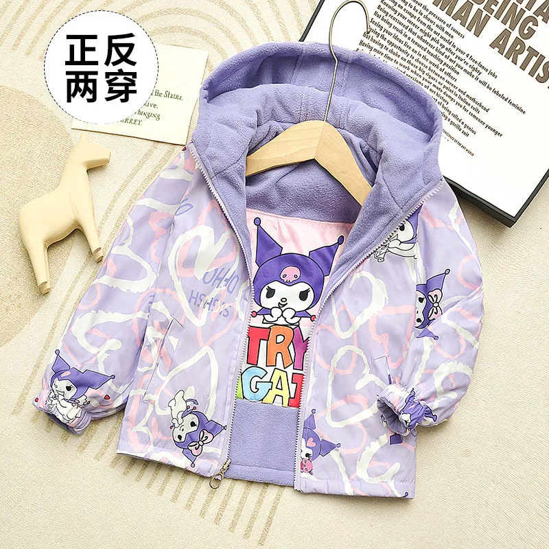 

Girls' coats wear sides children's autumn winter trench coat thickened fleecy style large children's jacket hardshell jacket