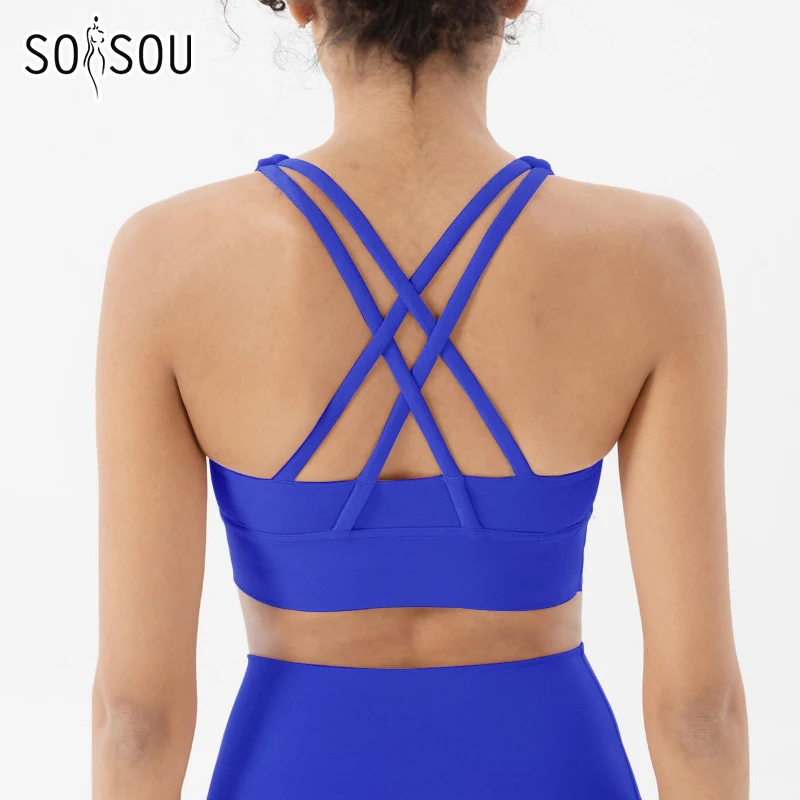 SOISOU Top Women Bra Cropped Bralette Gym Yoga Sports Bra Cross Sexy Back Female Bra Breathable Top Women’s Underwear 25 Colors Best Sellers In Sports & Entertainment
