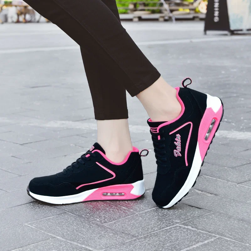Women's Summer Casual Shoes Lightweight Waterproof Leather Face Running Shoes Travel With Shock Absorption Air Cushion