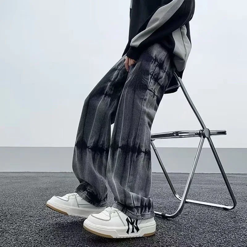 New Spring and Autumn Fashion Brand Tie Dyed Gradient Retro Denim Straight Leg Loose and Versatile Handsome Men's Casual Pants 4