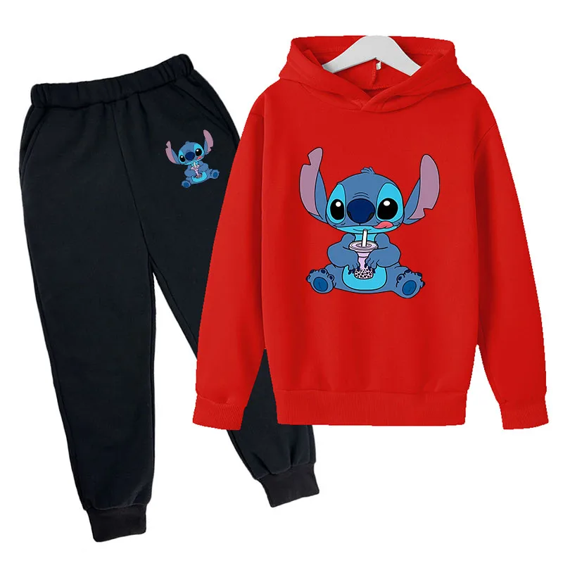 thumbnail image 1 of Conjuntos de sudadera de Stitch Disney para niños, sudaderas y pantalones cálidos de moda, traje de 2 piezas, ropa de exterior de moda, regalos de cumpleaños y Navidad, 1 of 5