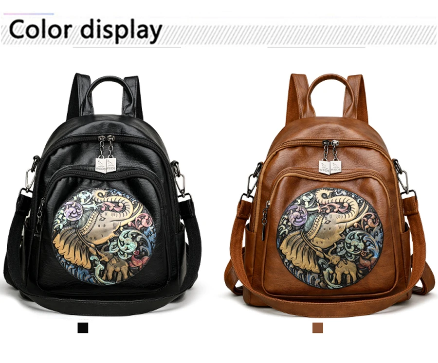 2024 Elephant Print Design Backpacks High Quality Leather Solid Color Backpack Luxurious Women's Brand Travel Mochilas Sac A Dos