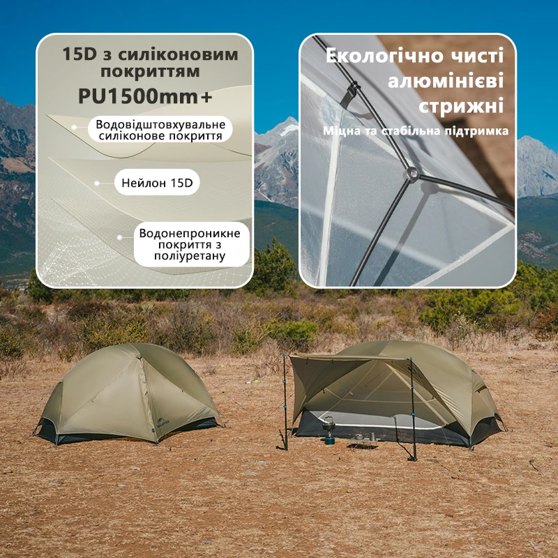 Naturehike Mongar UL 1-2 Person Backpacking Tent - Ultralight, Waterproof 15D Nylon Tent With Footprint
