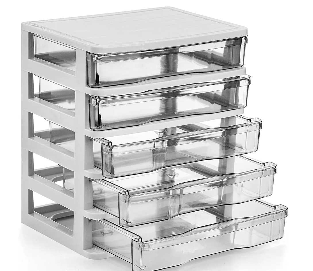 DEAYOU 5 Drawer Desktop Storage Bin Unit, Small Plastic Drawers
