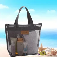 1 Pc Foldable Mesh Beach Bag – Spacious Multi-Pocket Design with Breathable Mesh & Water-Resistant Lining，Durable Nylon Bag 2