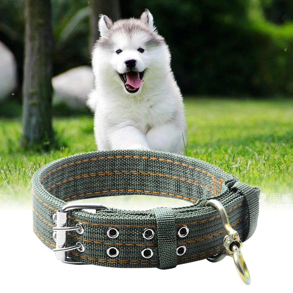 Army Green Dog Double-Breasted Necklace Adjustable Military Dog Collar Metal Buckle Safety Thickening for Medium Large Dogs