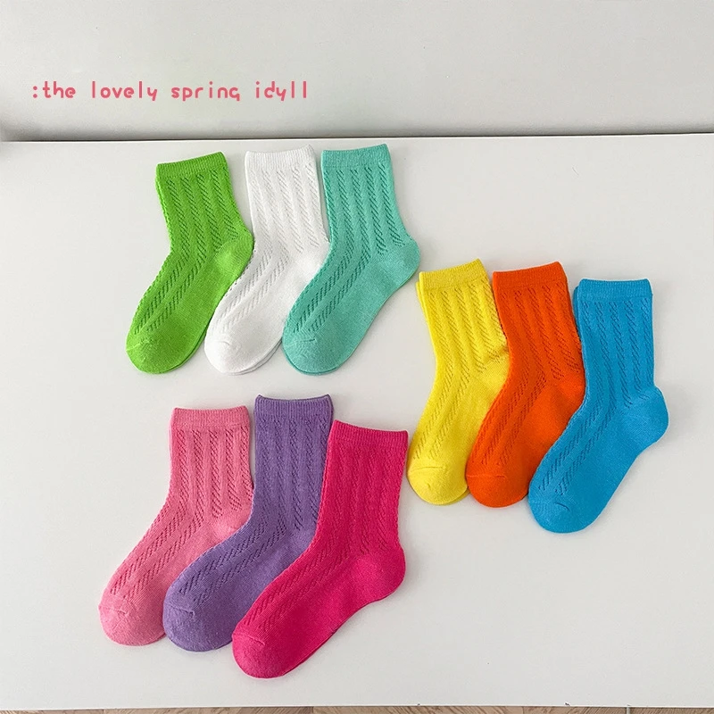 4 Pairs/Lot Baby Kids Socks Four Seasons Cotton Solid Sock Candy Color Toddler Boy Girls Floor Socks Children Sock kids socks