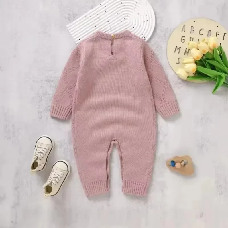 DGUKYM Spring Autumn New Solid Color Knitted Acrylic Long Sleeve 1-18 Months Newborn Baby Boys Girls Rompers Jumpsuit Bodysuit 4