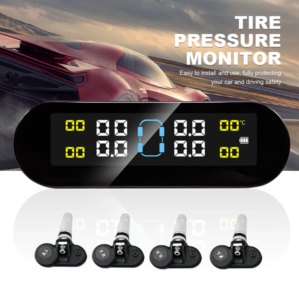 Tire Pressure Monitoring System External Internal Car Tire Pressure Monitor Solar Power USB Charge Auto Security Alarm Device