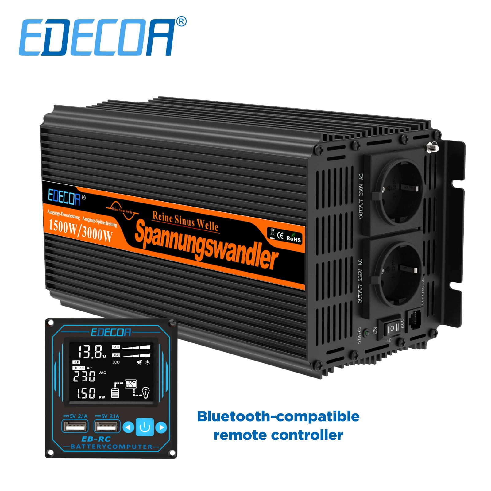 Inverter Onda Pura 3500W 12V/220V - Con Telecomando, Per Camper, Barche, Solar