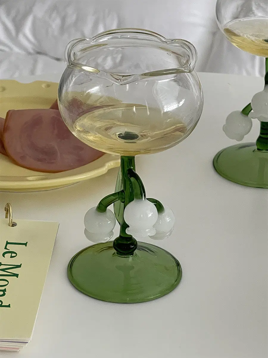 Flower Glass Cup Goblet Lily of The Valley Drinking Cups Coffee Mug Heat Resistant Red Wine Bottle Water Champagne Drinkware