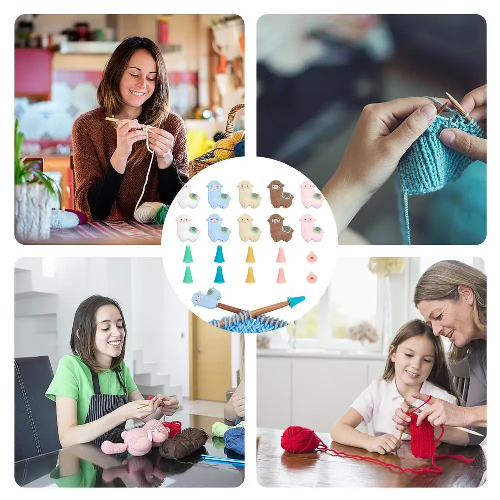 Description Picture 2 of item10 Pcs Alpaca Shape Knitting Needle Stoppers, 30 Pcs Knitting Needle Point Protectors Silicone Stitchs Stoppers Knitting